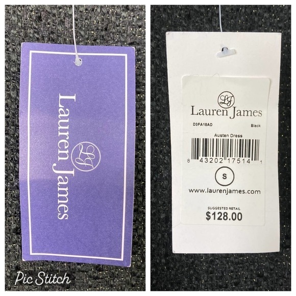 Lauren James Black Tweed Austen Dress Metallic Sparkle Lined Shift Dress Size S - Picture 13 of 16